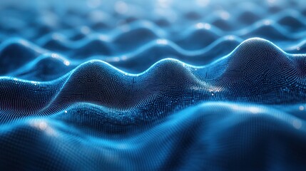 Abstract blue wave digital landscape.  Possible use Background for tech presentations or scientific visualizations