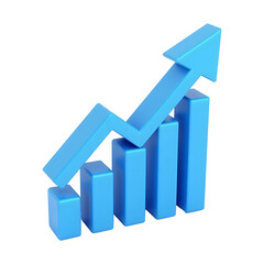 3D Blue Graph with Coins and Bills Representing Financial Growth on Transparent Background