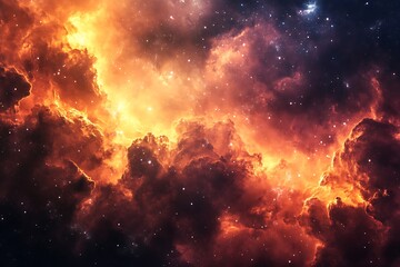 Fiery Nebula in the Deep Space