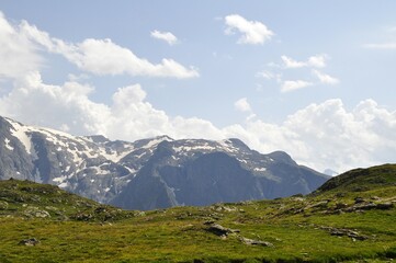 Obraz premium mountain landscape in the summer, tour of the Ecrins and Oisans Massif, hiking, trek, GR54, Alps, France