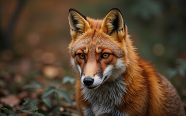 Fototapeta premium Fox looking intently in a natural forest setting