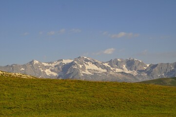 Fototapeta premium mountain landscape with blue sky, tour of the Ecrins and Oisans Massif, hiking, trek, GR54, Alps, France