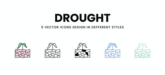 Drought vector icons set stock illustration.