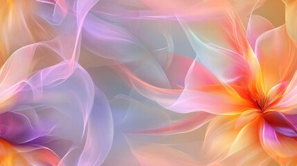 Seamless pattern with colorful abstract fluid texture with smooth flowing shapes in warm hues of orange, pink, and purple on a soft gradient background