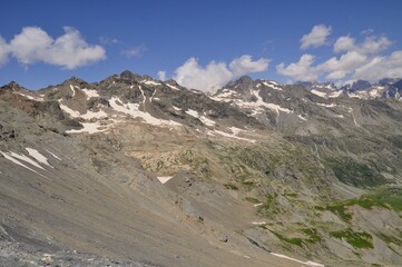 Mountain landscape, tour of the Ecrins and Oisans Massif, hiking, trek, GR54, Alps, France, summer, holidays.