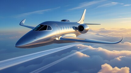 High-Altitude Private Jet with Sunset Backdrop