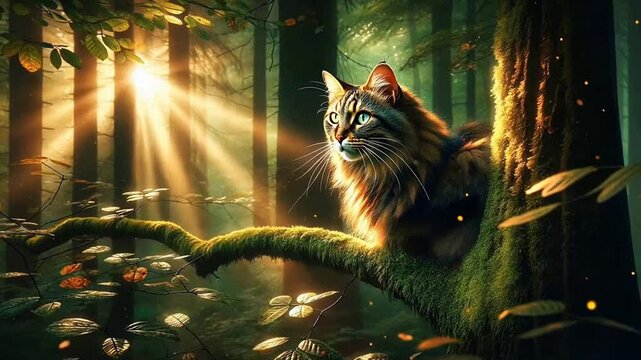 Luchs im Sonnenlicht auf einem Baumstamm