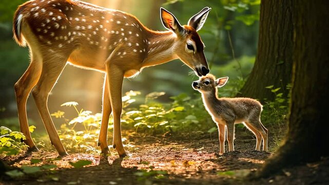 Reh und Kitz im Sonnenlicht