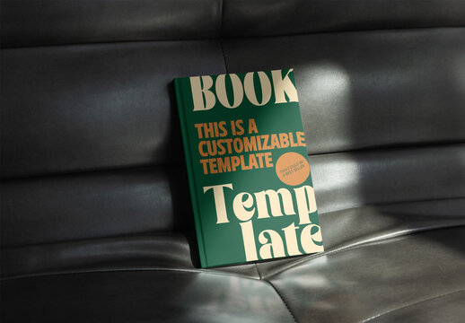 Mockup of Book Cover on a Leather Sofa