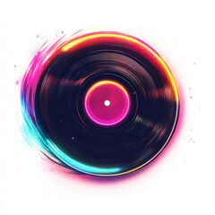 Futuristic glowing vinyl record with neon highlights in an electrifying digital music concept