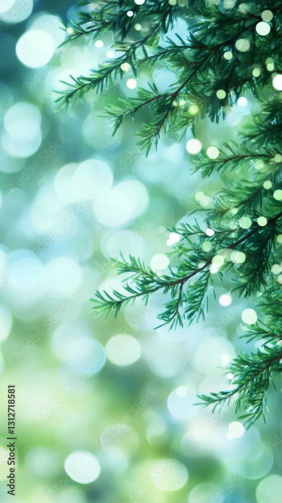 Aufkleber pine branches glimmering with bokeh lights, radiating festive warmth and seasonal holiday cheer agai