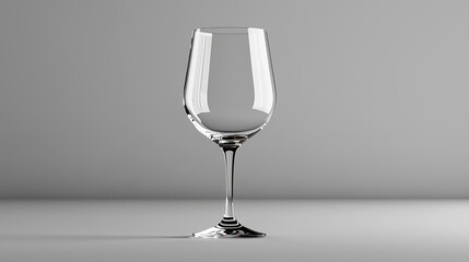 A clear wine glass stands elegantly on a smooth surface, highlighting its sleek design against a minimalist background.
