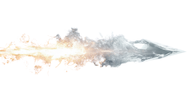 Fire and ice missile flying with transparent background