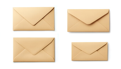 Kraft paper envelopes and blank letter isolated on white, collage