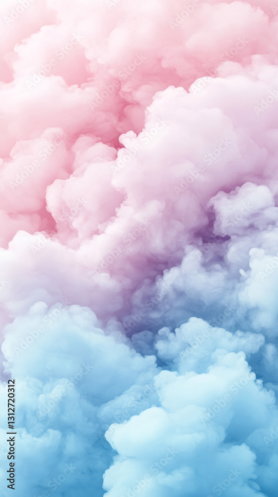 Poster soft pastel smoke swirling in delicate pink and blue, generating ethereal abstract texture with drea