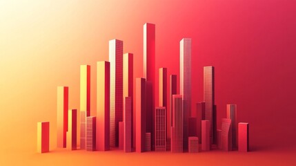 Obraz premium A D bar graph with bars shaped like skyscrapers, representing financial growth