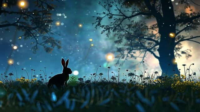 Hase sitzt unter dem Mondlicht