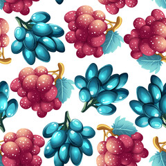 Seamless grape pattern with colorful fruit clusters. Vibrant grapevine digital illustrations in a repeating design