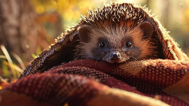 Igel kuschelt sich in Decke