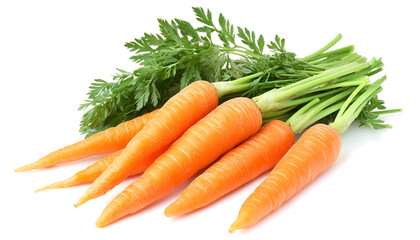 Baby carrots and green leaf isolated on white