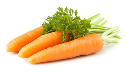Baby carrots and green leaf isolated on white