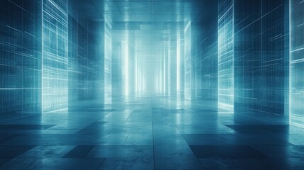 Futuristic corridor with glowing lines, empty space, potential use for advertising or design