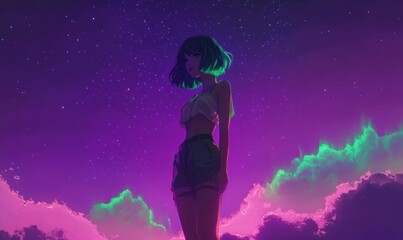 Naklejka premium Dreamy Night Sky Silhouette