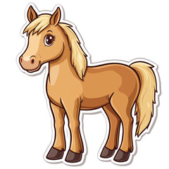 Obraz premium A cute Horse in sticker style, full body visible, bold outlines, slight drop shadow, glossy effect, white background