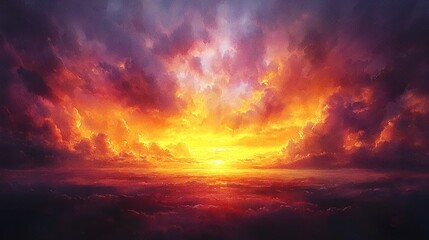 Naklejka premium Epic sunset sky, vibrant colors, abstract clouds, dramatic atmosphere, for digital art, inspirational poster