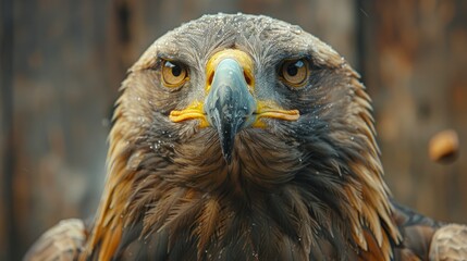 A close-up of a majestic golden eagle showcasing its intense gaze and detailed feathers.