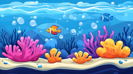 Naklejka premium Vibrant Underwater Scene with Colorful Coral Reef and Fish