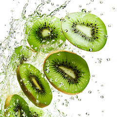 Kiwi Slices Spinning with Droplets Isolated on Transparent Background