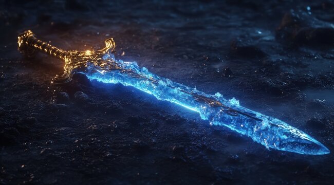 Mystic Glowing Sword on Dark Ground