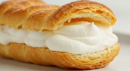Cream Puff Pastry Closeup for Baking Recipe - Delicious cream puff, flaky pastry, sweet dessert, creamy filling, baking inspiration