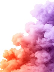 Fototapeta premium Aesthetic blend of purple, orange and pink smoke on a white backdrop