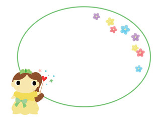 お姫様のアイコン　円形フレーム＋花の装飾付