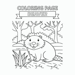 Beaver outline kids coloring book page line art drawing Vector © Soraia Akter