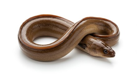 Obraz premium European Eel - A single European eel isolated on a white background, coiled in a figure-eight shape. High-resolution perfect for