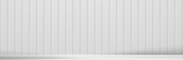 Fototapeta premium White panelled wall backdrop with empty shelf
