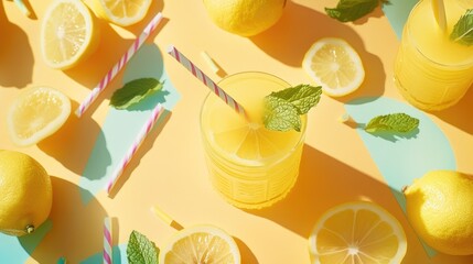 Refreshing Citrus Lemonade with Mint Garnish and Bright Background in Summer Setting