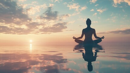 Concept of meditation and relaxation, featuring a person in lotus pose promoting wellness. 