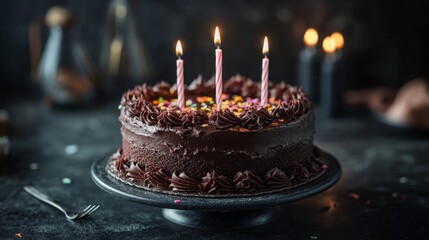Elegant dark chocolate birthday cake for a timeless celebration. 