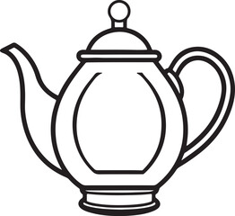 teapot line art, black outline, vector and illustration, coloring book page line art drawing