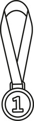 Medal with the number one and a red ribbon icon. Vector. Line style.