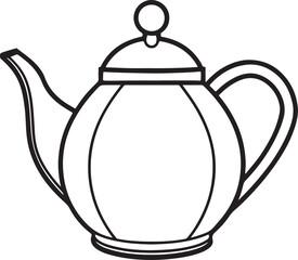 teapot line art, black outline, vector and illustration, coloring book page line art drawing