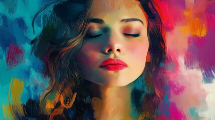 Stunning portrait of a woman with vibrant colors and expressive brushstrokes