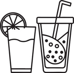 summer drinks line art, black outline, vector and illustration, coloring book page line art drawing