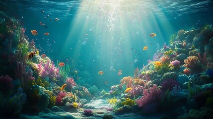 Fototapeta premium A Vibrant Underwater Scene Showcasing Colorful Coral Reefs And Fishes