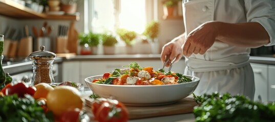 Naklejka premium Crafting culinary art a chefs precision in gourmet preparation