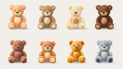 Obraz premium Vector icon set of soft plush teddy bears. 